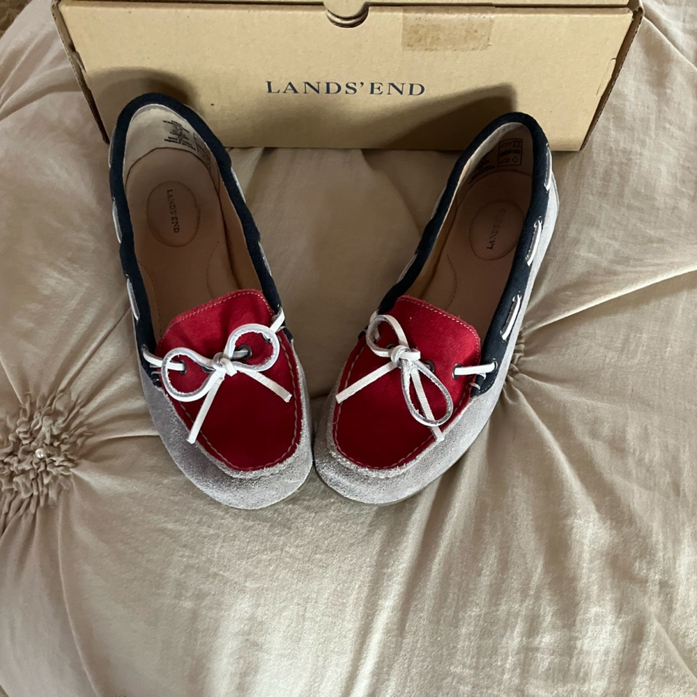 Lands' End Red and Gray Women's Moccasins